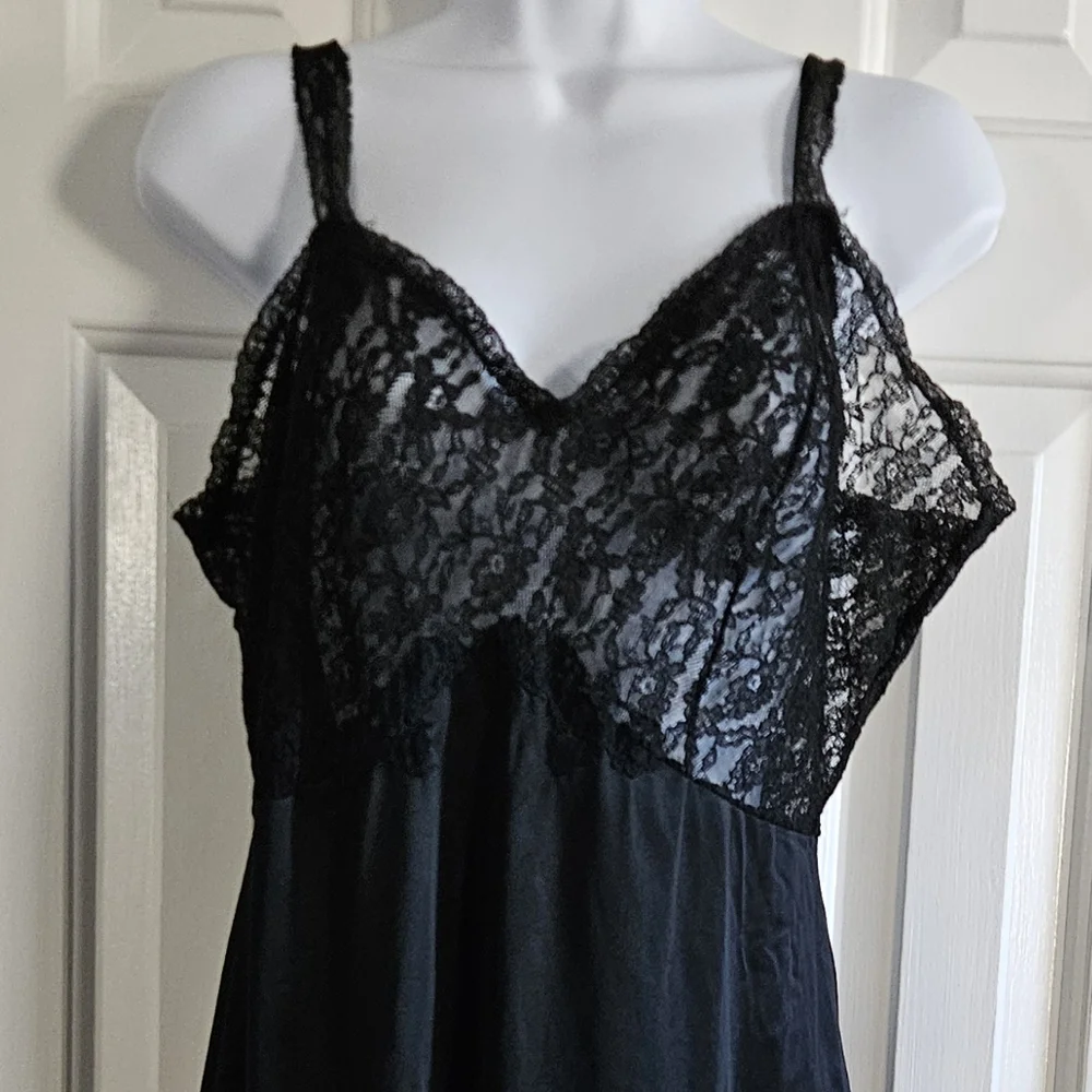 Slip Dress 38A L VTG Babydoll Whimsigoth Sheer Lace Coquette Nightie Goth 60s - Picture 2 of 9